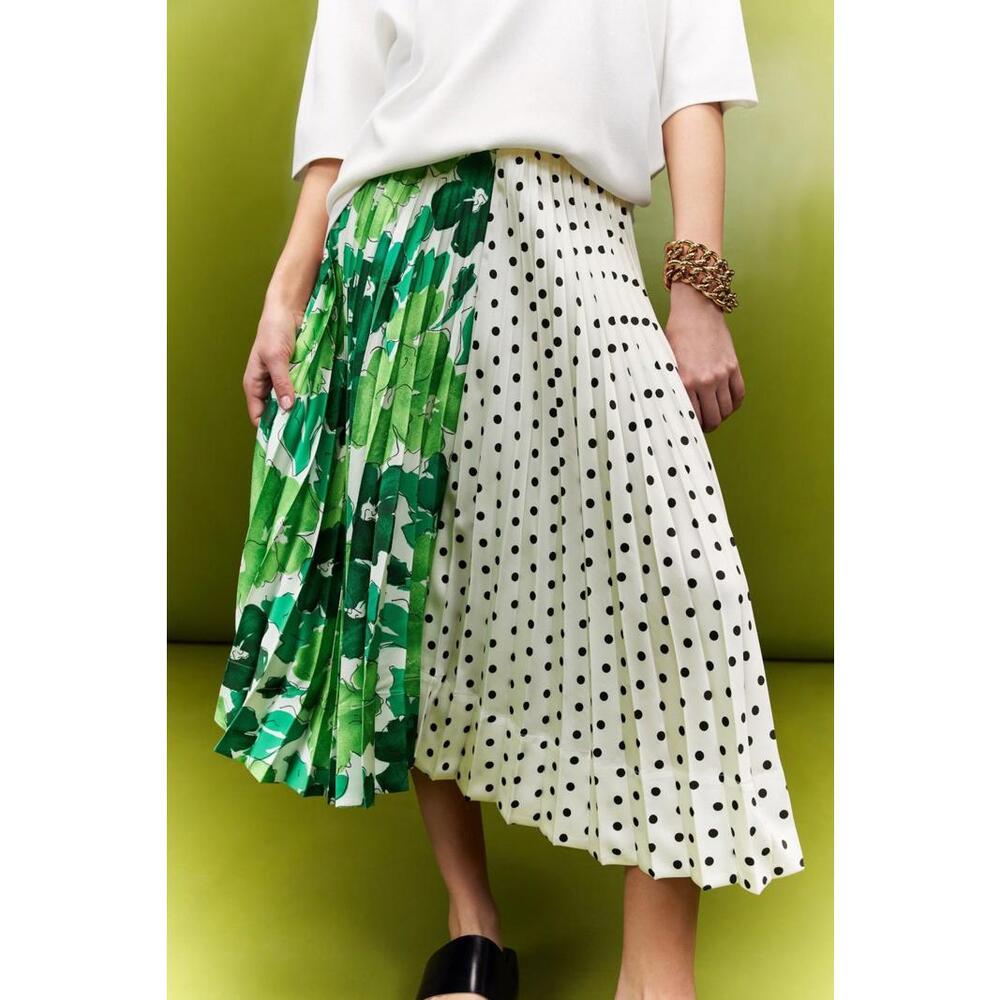 PLAN C x RTR Green Asymmetric Pleated Midi Skirt Size 2 Pulled seam